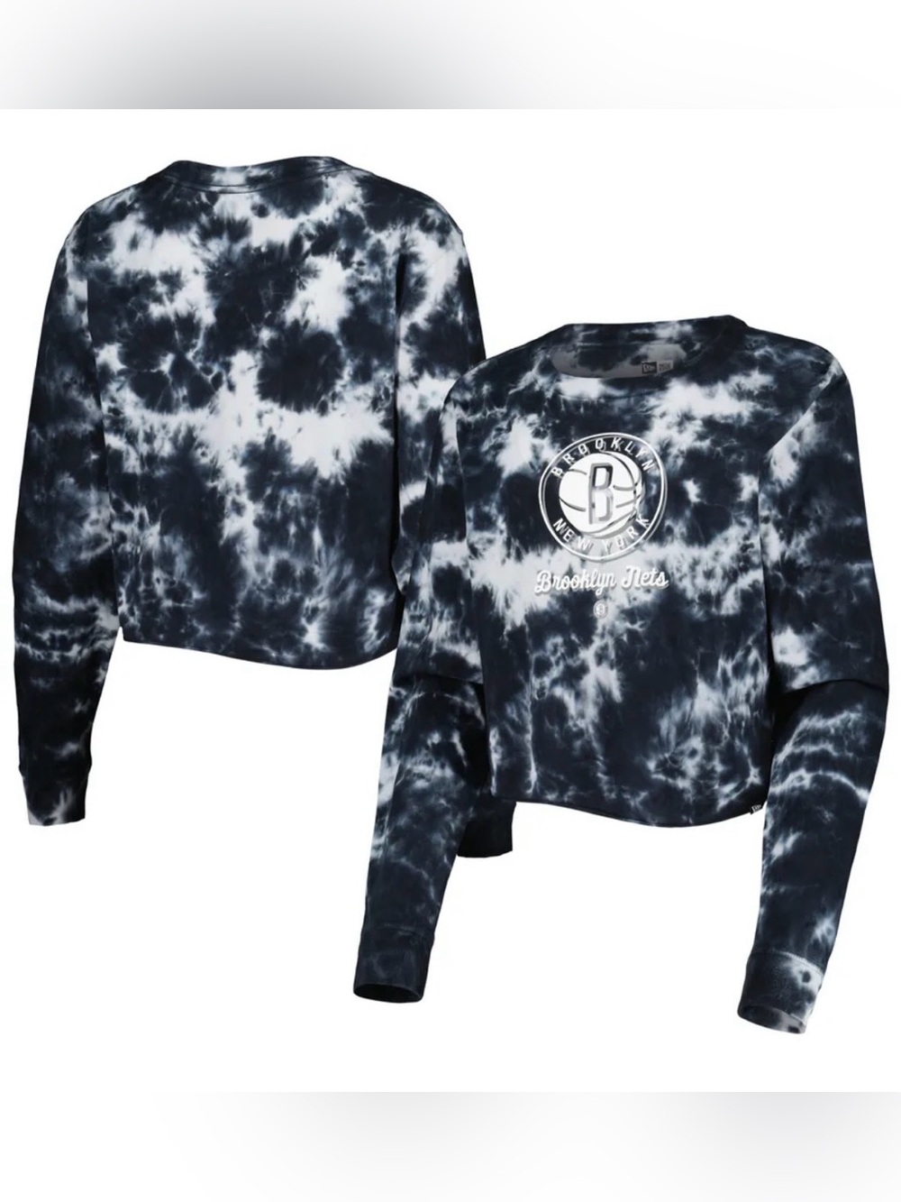 Brooklyn Nets New Era Women's Tie Dye Cropped Long Sleeve T-Shirt NWT Size Med